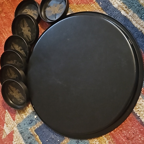 50's Ametican Eagle Mid-Century Black Gold Theme Metal Serving TrayCoasters set - Picture 6 of 6